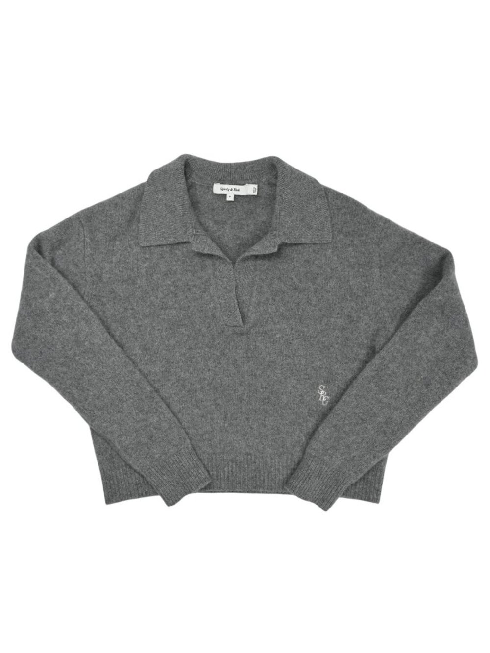 Sporty & Rich Embroidered Cashmere Polo Sweater in Grey